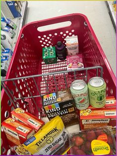 a shopping cart filled with lots of food