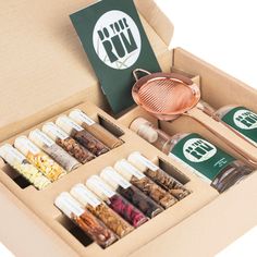 an open box filled with spices and condiments