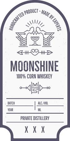 an old fashioned label with the words moonshine and arrows in black on a white background