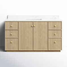 an image of a bathroom vanity with marble counter top and drawers in beige color on white background