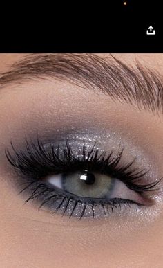 Blue Eye Makeup For Wedding, Subtle Smokey Eye For Blue Eyes, Midnight Blue Smokey Eye, Eyeshadow Looks For Grey Dress, Silver Eye Makeup Blue Eyes, Smoked Makeup Looks, Blue Eyes Dark Makeup, Formal Makeup For Blue Eyes Brown Hair, Soft Grey Eyeshadow Looks