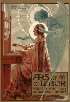 an advertisement for the concert, featuring an angel sitting at a desk