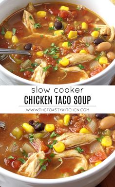 two bowls of slow cooker chicken taco soup