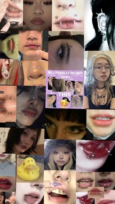 a collage of photos with different types of nose piercings on each side of the photo