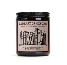 a jar of library of oxford candles on a white background