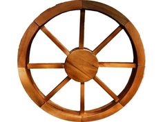 a wooden steering wheel on a white background