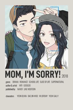 the poster for mom i'm sorry, featuring an image of a man and woman