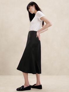 Midi Slip Skirt | Banana Republic Factory Midi Skirt Minimal, Chic Asymmetrical Draped Skirt, Summer Midi-length Bias Cut Skirt, Sleek Asymmetrical Lined Skirt, Relaxed Midi Skirt With Bias Cut, Fitted Flared Skirt With Bias Cut, Chic Bias Cut Midi Skirt, Fitted Bias Cut Flared Skirt, Summer Draped Skirt For Workwear