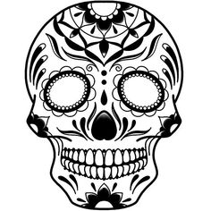 a black and white drawing of a sugar skull