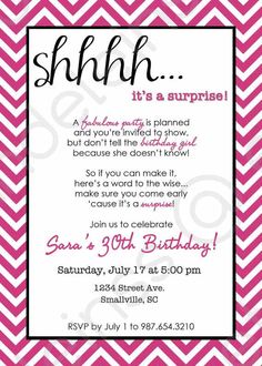 a birthday party card with the words shh it's a surprise