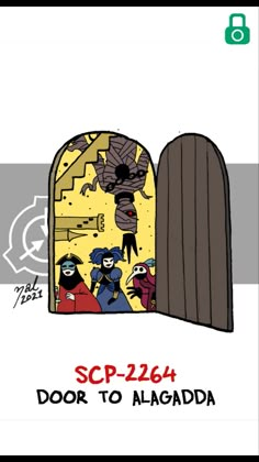 an open door with cartoon characters in it and the words scp - 2164 door to