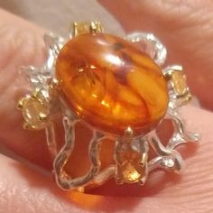 This Is A Natural Amber Artistic Ring With Natural Citrine Accents Sterling Silver Size 9 Stamped And Acid Tested. Unique Wearable Art Natural Amber, Natural Citrine, Ring Color, Womens Jewelry Rings, Wearable Art, Citrine, Amber, Women Jewelry, Sterling Silver