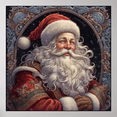 a painting of santa claus with long white hair and beard