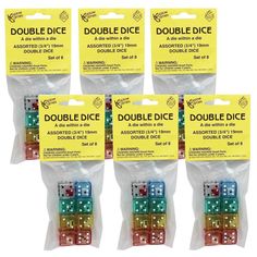 six assorted dices in plastic bags