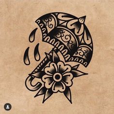 a tattoo design with an umbrella and flowers