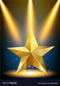 a gold star with spotlights on a blue background