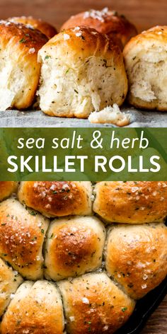 sea salt and herb skillet rolls with text overlay