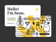 two business cards with the words hello i'm scan and an image of various objects