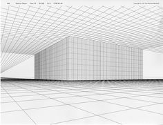 a drawing of a room with lines on the wall and floor, in black and white