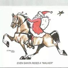 santa riding on the back of a brown horse