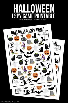 halloween themed game printables for kids to play in the dark with text overlay that says, i spy game printable