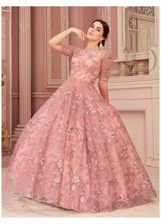 Reception Dress Bride Indian Indo Western, Net Gown Designs, Net Frock, Mcqueen Party, Gown Dress Party Wear, Engagement Gown, Classy Party, Gown Indian, Dresses Couture