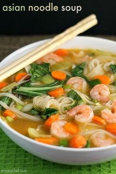 Asian Rice Noodle Soup, Shrimp Noodle Soup, Asian Noodle Soup, Soup With Shrimp, Seafood Soups, Rice Noodle Soup, Asian Soup Noodle, Asian Soup Recipes, Rice Noodle Soups