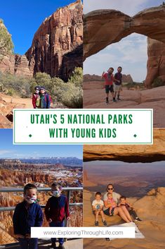 utah's national parks with young kids is featured in this postcard for an article