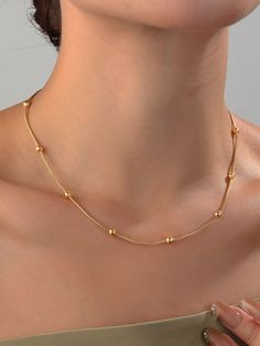 Yellow Gold  Collar  Titanium Steel   Embellished   Women's Fashion Jewelry Elegant Chain Necklace, Good Chains Women, Gold Chain Styles Women, Chains Women Gold, Small Gold Chain For Women, Simple Gold Designs, Simple Chains For Women, Classic Necklaces For Women, Cute Chains For Women