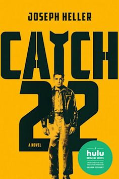 the book cover for catch 2 by joseph heller, which features an image of a man standing in front of a yellow background