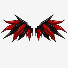 two red and black wings on a white background, one is facing the opposite direction