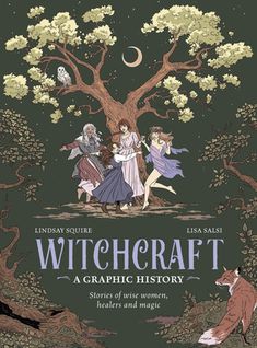 a book cover with an image of witches in the background