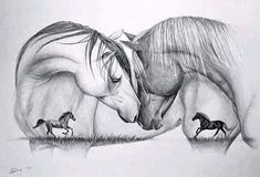 two horses that are standing next to each other