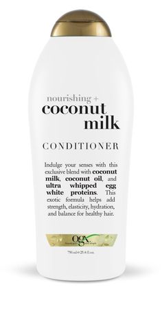 "Hydrate & restore hair with OGX Nourishing + Coconut Milk Conditioner. This conditioner from the #1 Hair Repair Brand* delivers immediate softness after the first use. Our new & improved formula protects hair from excessive loss of lipids & proteins which creates frizz & breakage. Now with LipiPro Shield (TM) Technology, the hydrating conditioner provides 2x more protein & lipid protection** for healthy hair. Coconut milk infused formula softens strands for smooth & healthy hair while the cream Ogx Shampoo, Coconut Milk Conditioner, Coconut Milk Shampoo, Egg White Protein, Hair Care Regimen, Nourishing Shampoo, Moisturizing Conditioner, Personal Care Products, How To Make Hair