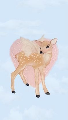 a painting of a baby deer laying on top of a pink heart