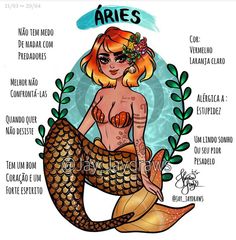 a drawing of a mermaid with her name on it's chest and the words aries written in spanish