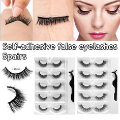 Product Name: Self-adhesive false eyelashes Color: Black Style: Multi-styles Procedure : Cruelty-Free/Safe,handmade  Length: Please refer to the illustrations below Features: 3D, natural, fluffy, no glue needed,waterproof & sweatproof, can be reused. Type: Full striped eyelashes Package Included: 5 pairs false eyelashes 1 pc*Eyelash tweezer (10.8cm*1.8cm) Description: Directly stick to the eyelashes and need no additional glue. Light and flexible, no burden for your eyes. You can make up as soon Walgreens Eyelashes, Eyebrow Serum, Short Fake Nails, Powder Manicure, Eyebrow Growth, Witch Makeup, Eyelash Tweezer, Powdered Eyebrows, Magnetic Eyelashes