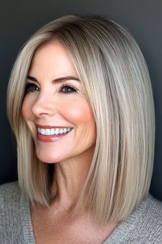 Fine Straight Shoulder Length Hair, Shoulder Length Hair One Length, Mid Length Hair Fine Straight, Shoulder Length Fine Hair Styles Over 40, Shoulder Length Hair For Middle Aged Women, Haircut For Fine Straight Hair Over 40, Straight Fine Hair Cuts, Fine Flat Hair, Fine Hair Cuts