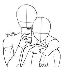 a drawing of two people looking at their cell phones, one holding the other's head