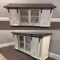 two white cabinets with sliding doors on each side