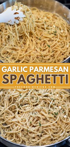 There's so much to love about this Garlic Parmesan Spaghetti! Not only is it an easy side dish recipe, but it is also tasty and customizable. You'll want it as a family dinner idea for tonight! Feel free to add chicken or shrimp to this pasta dish! Garlic Speggetti, Spaghetti With No Sauce, Quick Linguine Recipes, Pasta Meals Without Meat, Spaghetti Without Sauce, Pasta For Chicken Parmesan, Spaghetti No Meat Recipes, Gluten Free Spaghetti Recipes, Thick Spaghetti Noodles