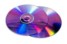 two cd discs on white background royalty images