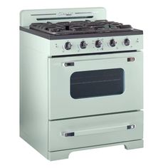 a white stove top oven sitting next to an oven with two burners on it