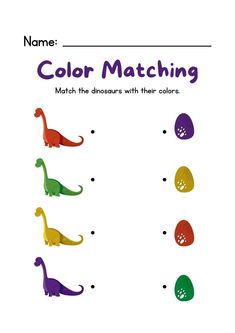 the color matching worksheet for children with dinosaurs