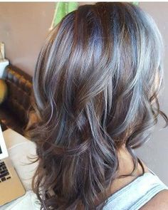 Ideas For Dark Brown Hair, Highlight Styles, Blue Brown Hair, Highlights Subtle, Ash Grey Hair, Highlights On Brown Hair, Silver Hair Dye, Highlights For Brown Hair, Blue Grey Hair