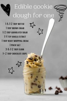 Edible chocolate chip cookie dough for one Cookie Dough For One, Edible Chocolate Chip Cookie Dough, Homemade Cookbook, Edible Cookie Dough, Quick Recipes Snacks, Easy Snack Recipes