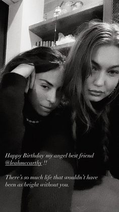 two young women sitting next to each other in front of a cake with the words happy birthday my angel best friend