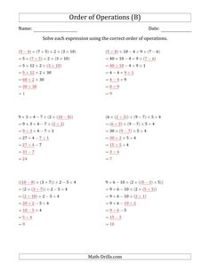 the order of operations worksheet