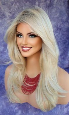 Medium Length Wig Hairstyles, Long Textured Layers, Long Blonde Wig, Side Swept Hairstyles, Textured Layers, Natural Looking Wigs, Champagne Blonde, Low Maintenance Hair, Best Wedding Hairstyles