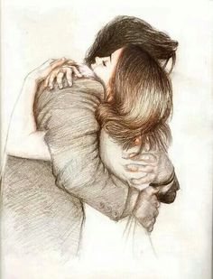 a drawing of two people hugging each other